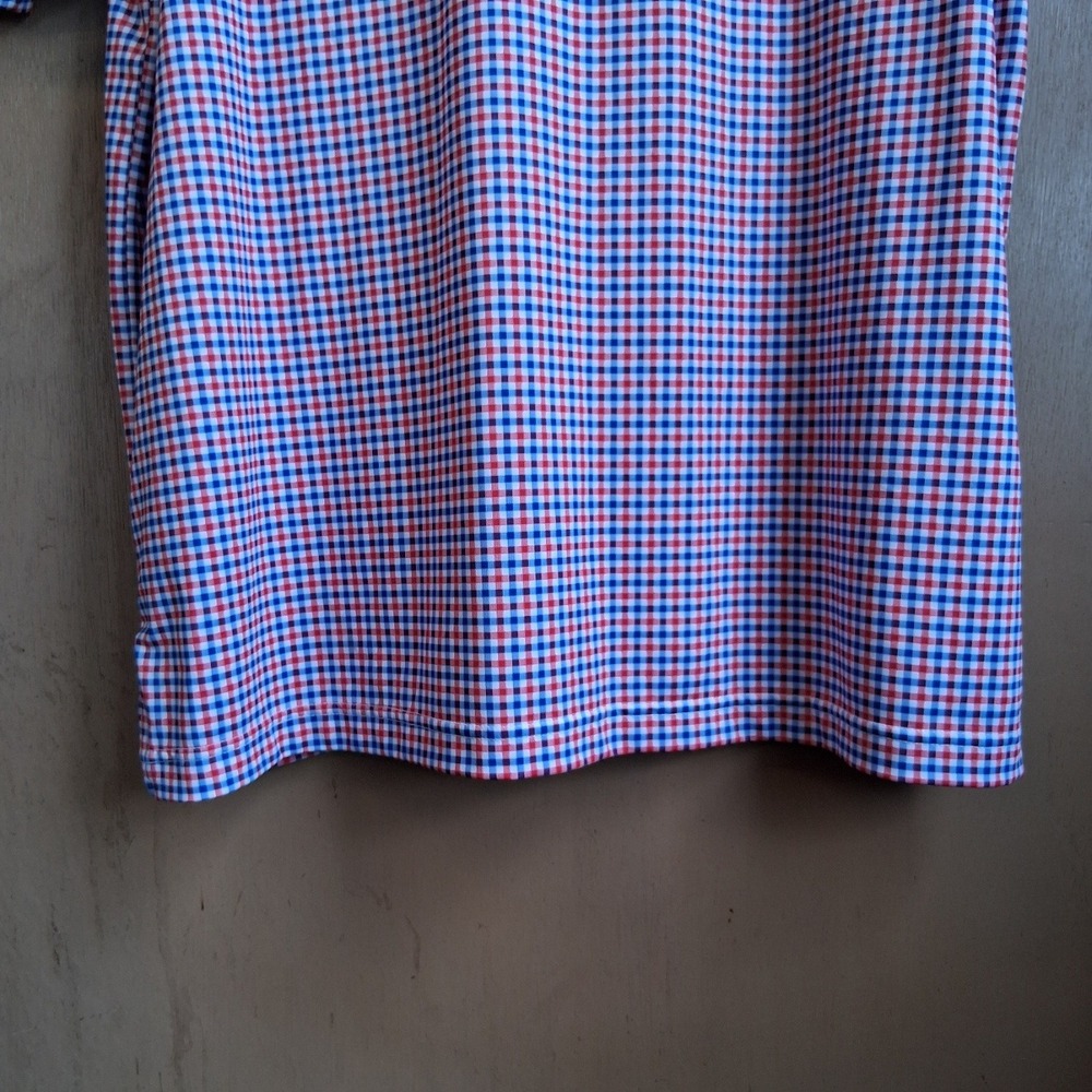 Rhoback Polo Shirt Mens L Red White Blue Gingham Performance USA Flag Patriotic - Picture 11 of 13